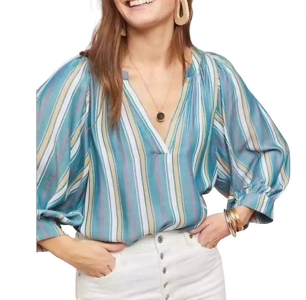 Anthropologie Maeve Byron Striped Blouse - Size XL - Balloon Sleeves -NWT